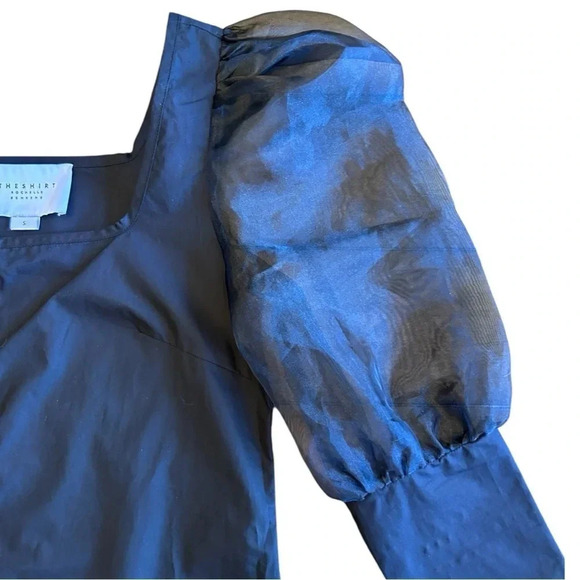 The Shirt Rochelle Behrens Balloon Sleeve Button Tunic Black Mini Dress Size S - Picture 2 of 6